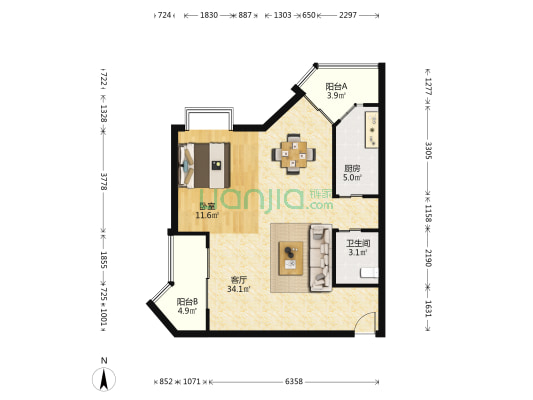 东谷银座 1室1厅1卫 77平方