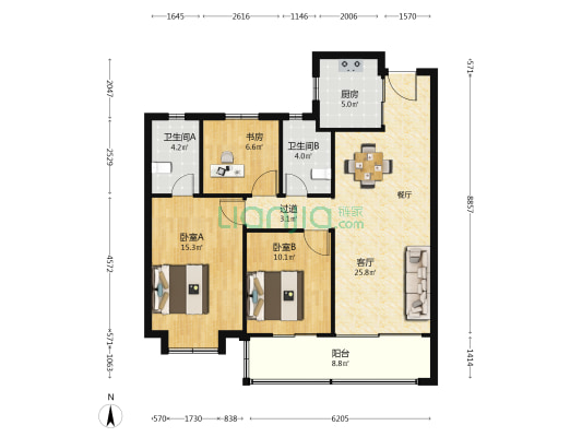 东境润府 3室1厅2卫 107平方