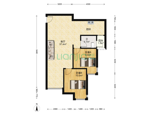 华润万象里 2室1厅1卫 77平方