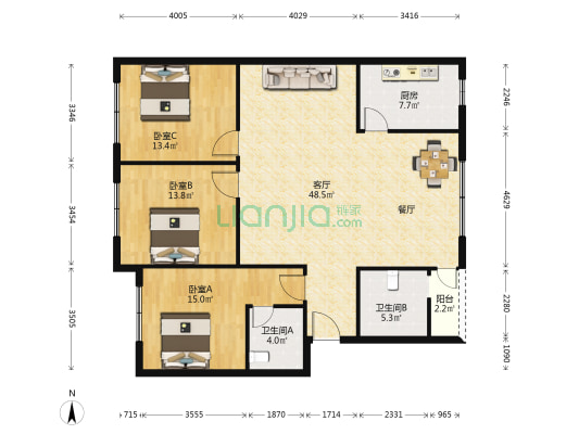 兴隆街255号 3室1厅2卫 138平方