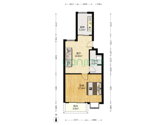 湾头馨苑A区 1室1厅1卫 57平方