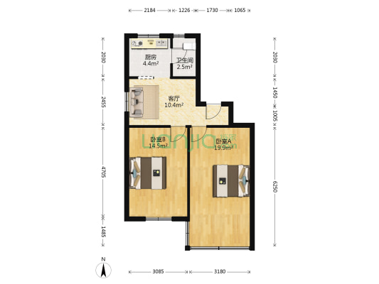 保俶北路91号 2室1厅1卫 63平方