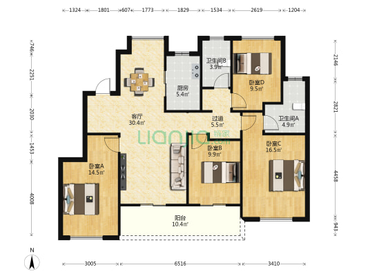 逸品澜岸花苑西区 4室1厅2卫 125平方