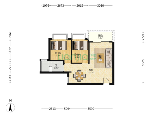 鸿润晨阳公馆 2室1厅1卫 62平方