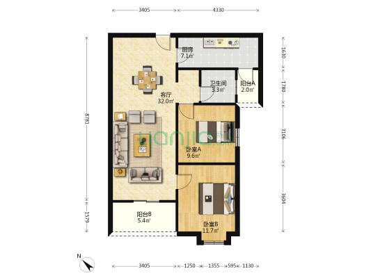 鹦鹉名邸 2室1厅1卫 94平方