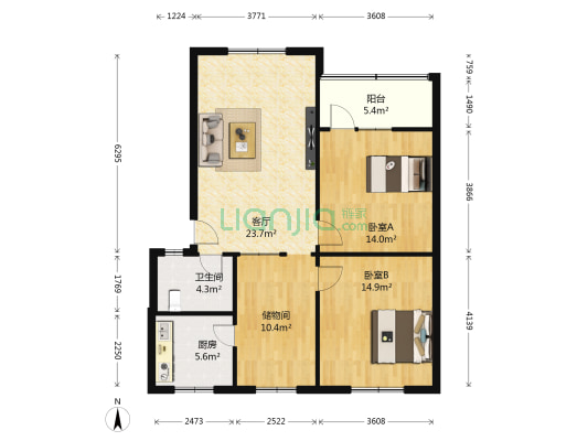 桃园小区 2室1厅1卫 93平方