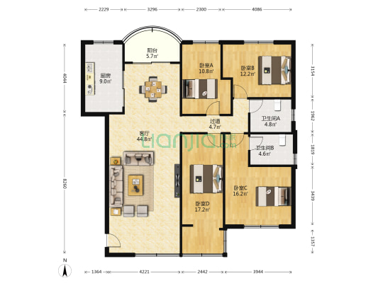 省地方税务局宿舍 4室1厅2卫 153平方
