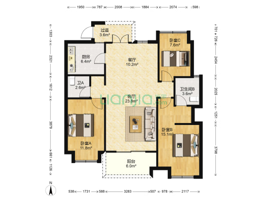 昆明融创文旅城山语海南区 3室2厅2卫 126平方