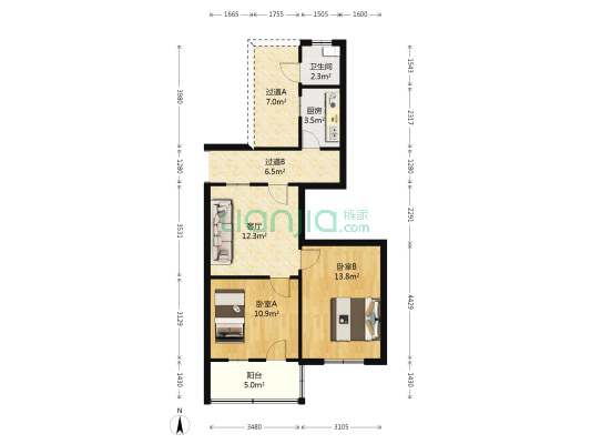邮电局宿舍 2室1厅1卫 61平方