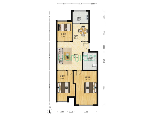 盛和家园 3室2厅1卫 92平方