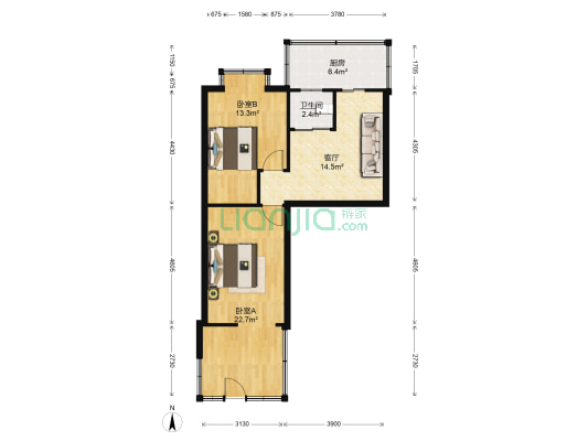 黑土巷北区(五龙口街59号院)  2室1厅1卫 61平方