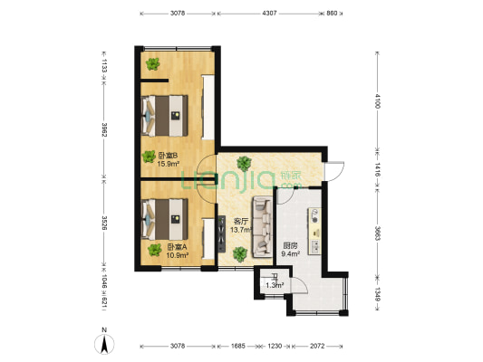 电力线路器材厂生活区 2室1厅1卫 51平方