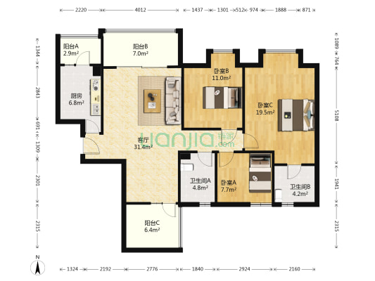 民主A5 3室1厅2卫 109平方