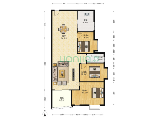 雅豪苑 3室1厅1卫 120平方