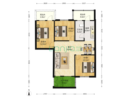 福今路3号大院 3室1厅1卫 92平方