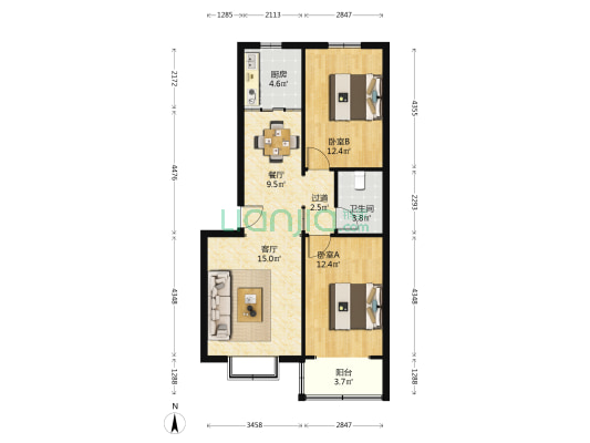二里河小区 2室2厅1卫 84平方