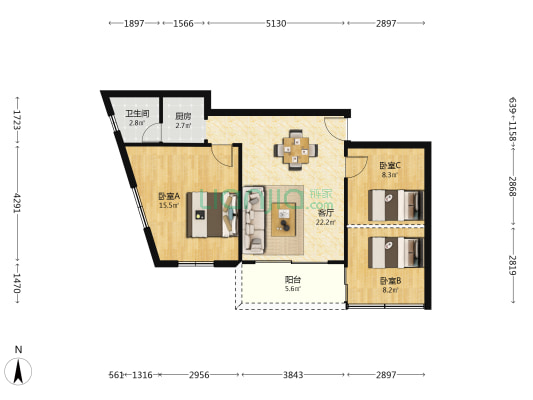 富丽家园富丽楼 3室1厅1卫 75平方