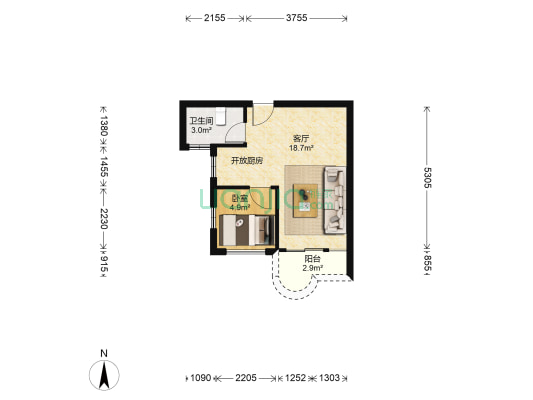 风景山庄 1室1厅1卫 38平方