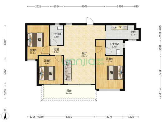 碧桂园江悦湾 3室1厅2卫 113平方