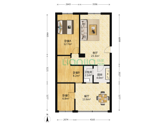 广医小区 3室2厅1卫 66平方