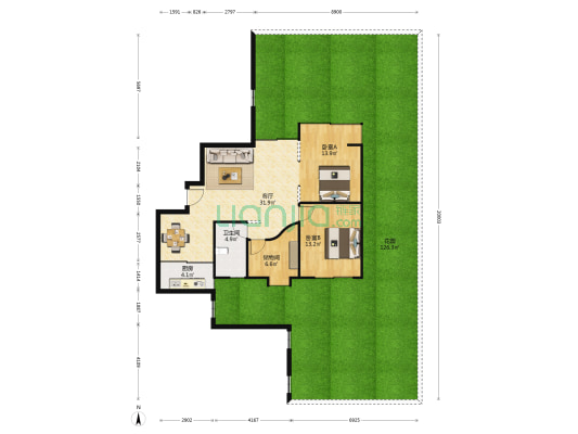 翠海花园一期 2室1厅1卫 91平方