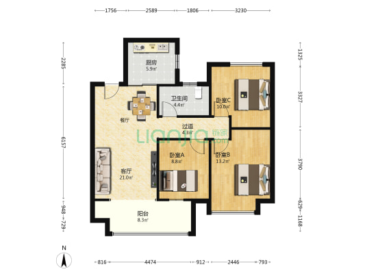 绿地·齐风雅筑 3室1厅1卫 113平方