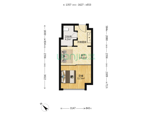 复地壹中心 1室1厅1卫 50平方