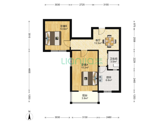团结湖北里 2室1厅1卫 68平方