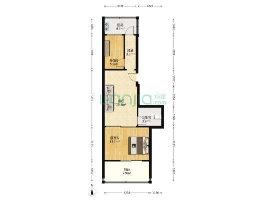 闫千户小区一区 2室1厅1卫 66平方