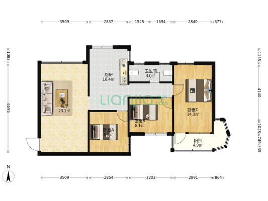 滨海苑 3室1厅1卫 90平方