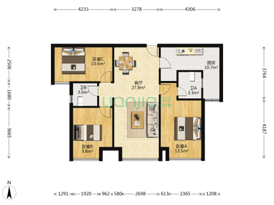 弘阳•昕悦府观山樾(新房) 3室1厅2卫 100平方