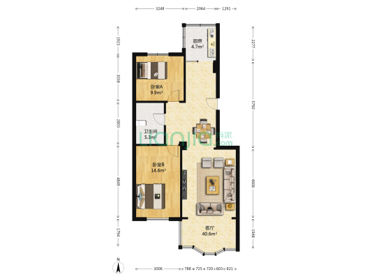 兰雅房地产开发公司家属院 2室1厅1卫 103平方