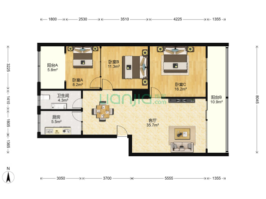 一中家属院（郑家台） 3室1厅1卫 104平方
