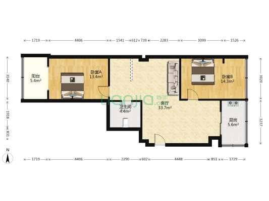戒毒管理局宿舍 2室1厅1卫 84平方
