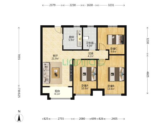 保利时光印象 3室1厅1卫 96平方
