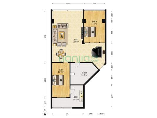 梁家庄 2室1厅1卫 127平方