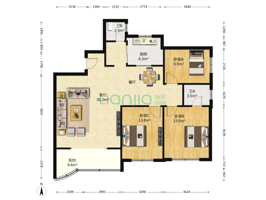 盛润美丽源 3室1厅2卫 146平方