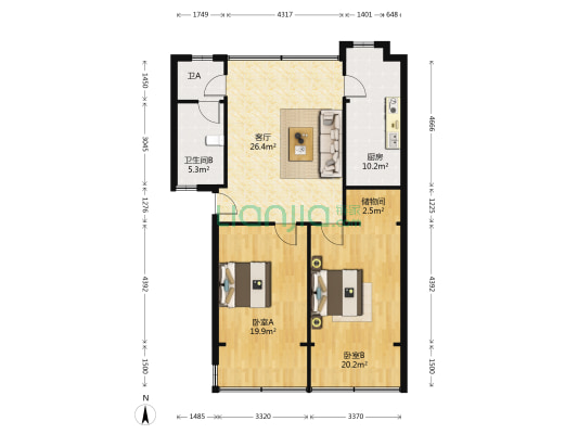 米公派出所家属院 2室1厅2卫 94平方