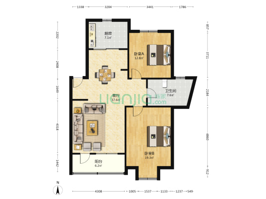 金澄天地花园 2室1厅1卫 104平方