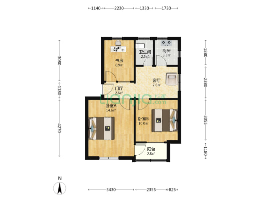 青年中路17号院 3室1厅1卫 65平方