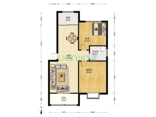 林栖园 1室1厅1卫 93平方