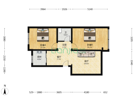 民康一苑 2室2厅1卫 73平方