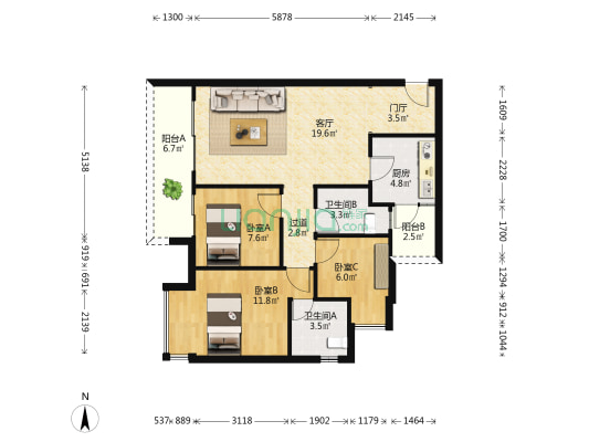 海纳九龙 3室1厅2卫 89平方