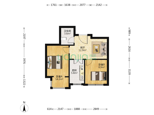 东环国际花园二期 2室1厅1卫 68平方