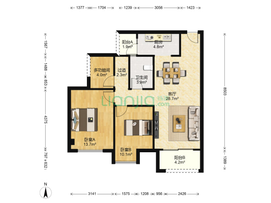 朵力迎宾大道 3室1厅1卫 93平方