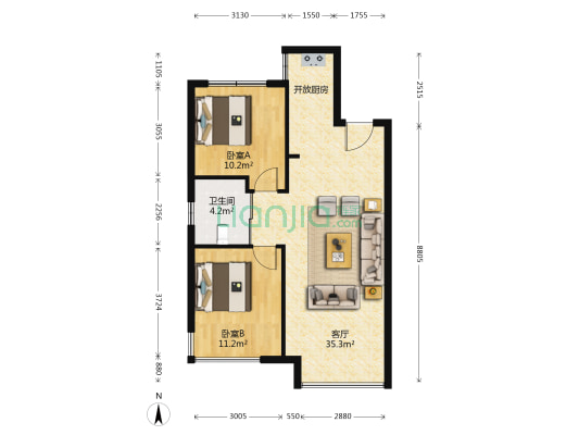 融创城三期 2室1厅1卫 89平方