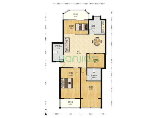 狮城公寓(珞狮路) 3室1厅2卫 120平方