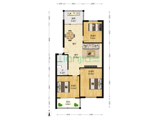 文绣花园 3室1厅1卫 99平方