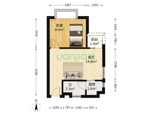 锦丽居 1室1厅1卫 50平方