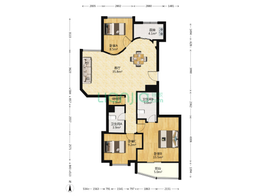 华瑞园 3室1厅2卫 132平方